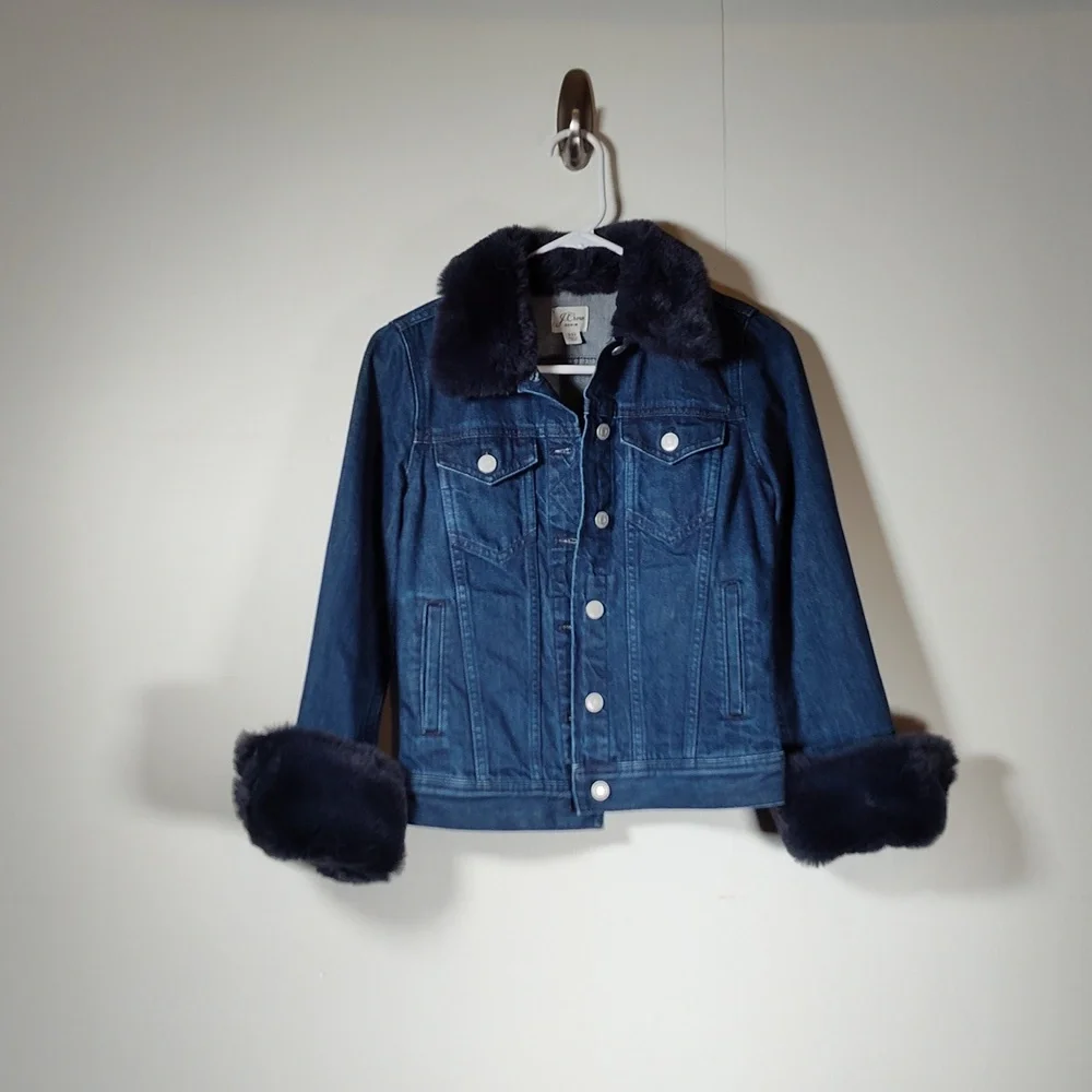 J. Crew Retro‎ Denim Jacket with Faux Fur XXS